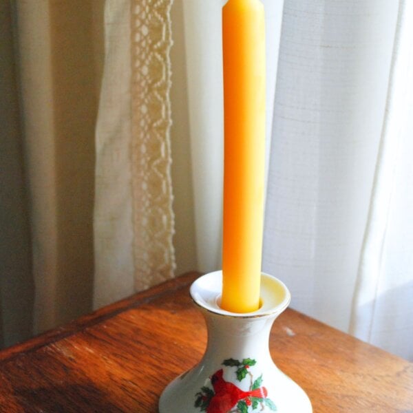 Beeswax taper Candle in candle holder