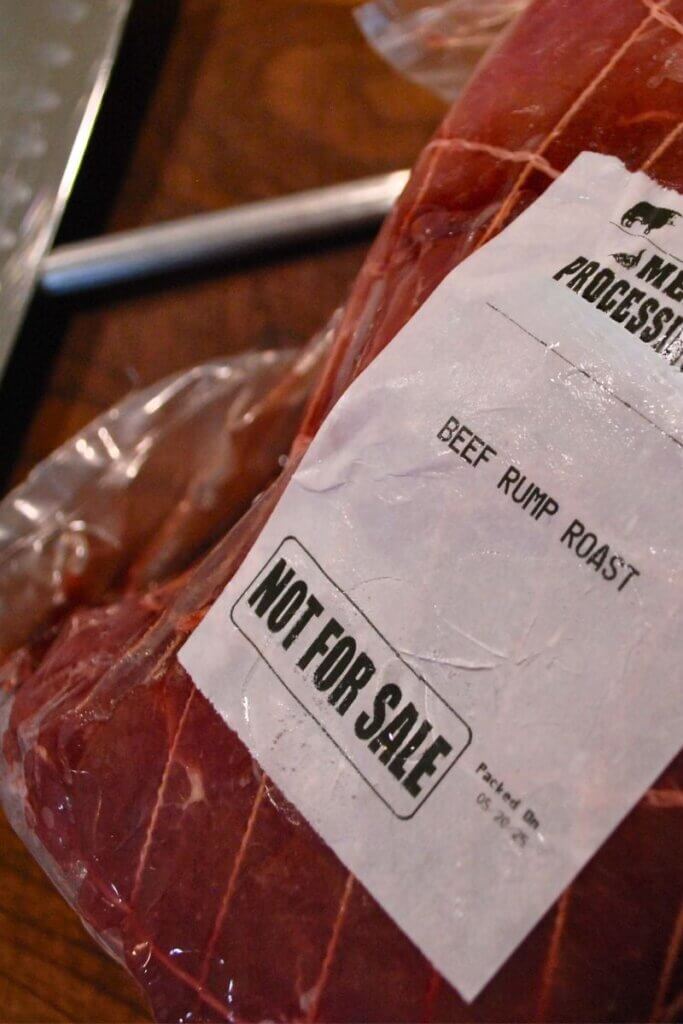 Lean beef rump roast used as an affordable cut for making homemade beef jerky.