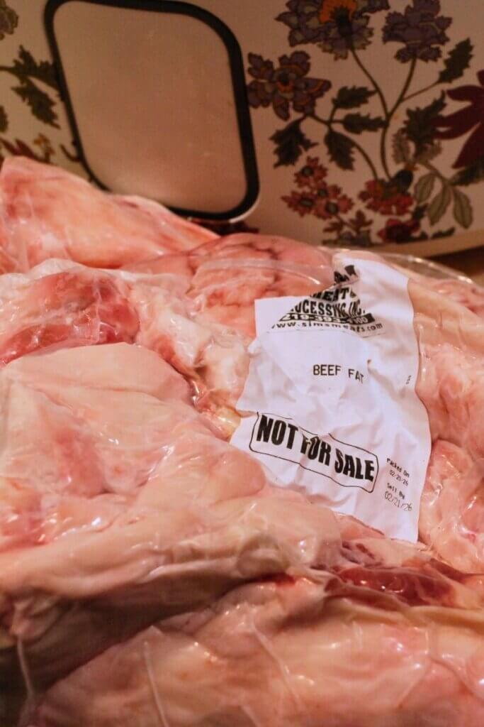 Raw beef suet used for rendering homemade tallow