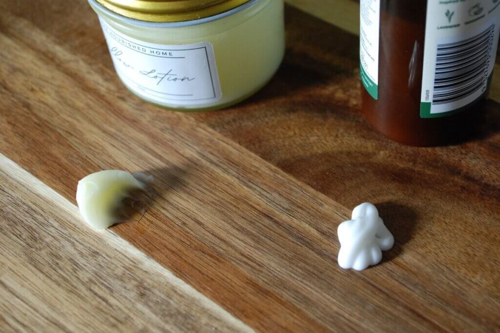 Comparison of beef tallow lotion and regular lotion texture