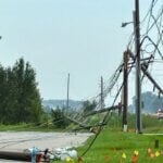 Downed power lines after the August 2026 derecho in Northern Indiana